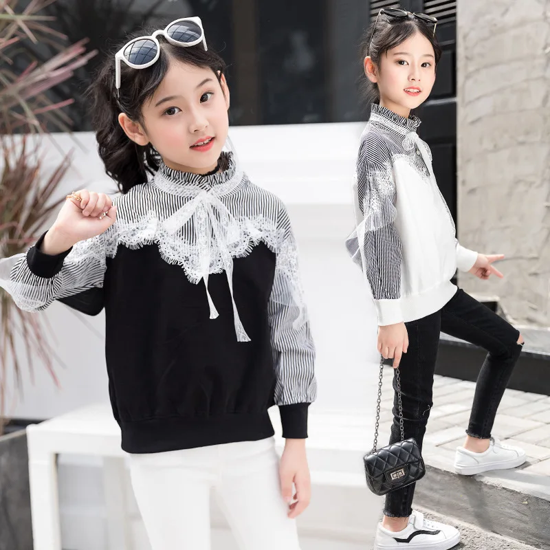 2019 new foreign girls long-sleeved spring dress big children's lace lace bottoming shirt fashion striped stitching sweater T-sh
2019 new foreign girls long-sleeved spring dress big children's lace lace bottoming shirt fashion striped stitching sweater T-sh