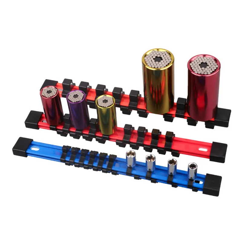 Plastic Rack tools sockets organizer 1/4" 3/8" 1/2" Socket Wrench Holder Tray with 8 Clips On Rail universal sleeve Stand Shelf
Plastic Rack tools sockets organizer 1/4" 3/8" 1/2" Socket Wrench Holder Tray with 8 Clips On Rail universal sleeve Stand Shelf