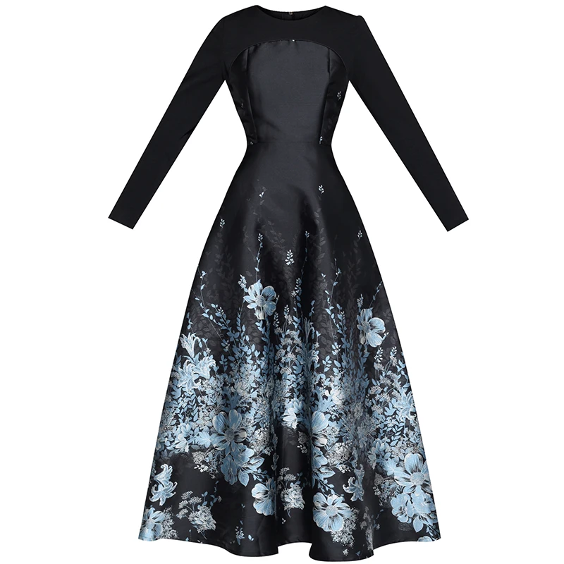 2019 New Spring Women's Hepburn Wind Retro Blue Flowers Jacquard Long Sleeve Dress Slim Ladies Maxi Long A-line Dresses
2019 New Spring Women's Hepburn Wind Retro Blue Flowers Jacquard Long Sleeve Dress Slim Ladies Maxi Long A-line Dresses