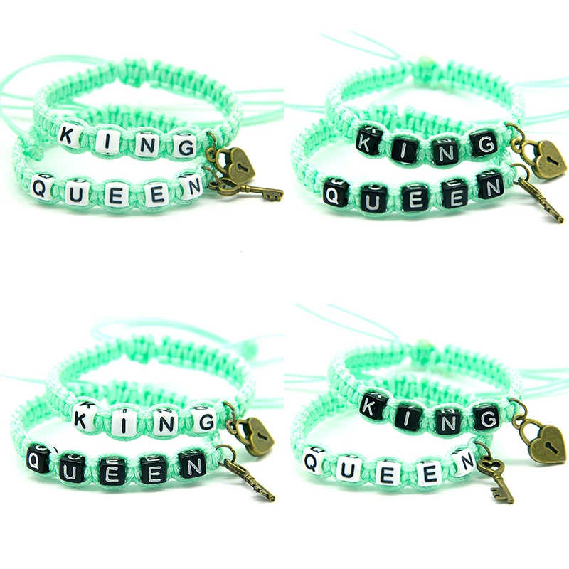 2pcs/pair Couple Bracelets Fashion Solid Green King And Queen With Key Lock Rope Chains Lovers Gifts Handmade Charm Bracelets
2pcs/pair Couple Bracelets Fashion Solid Green King And Queen With Key Lock Rope Chains Lovers Gifts Handmade Charm Bracelets