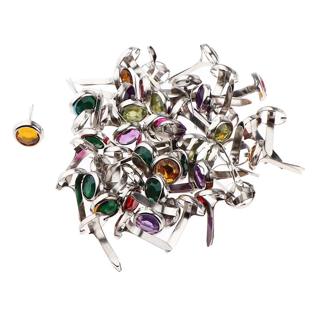 50x Mini Round Rhinestone Head 7mm Metal Brad Paper Fastener Embellishments for Kids Card Making Scrapbooking Art Crafts