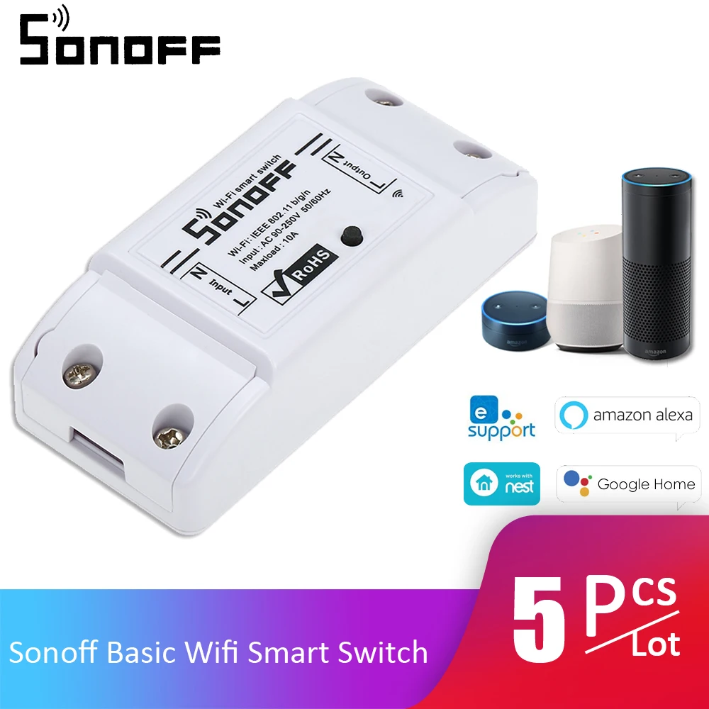 5Pcs/Lot Sonoff Basic Smart Home Wifi Switch Wireless Remote Control Light Timer Switch DIY Modules For Amazon Alexa Google Home
5Pcs/Lot Sonoff Basic Smart Home Wifi Switch Wireless Remote Control Light Timer Switch DIY Modules For Amazon Alexa Google Home