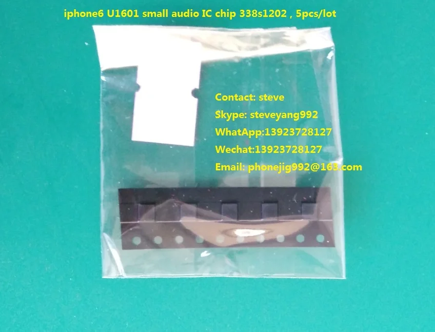 iphone6 U1601 small audio IC chip 338s1202 for iphone 6 6+ 6p 6 p plus,5pcs/lot free shipping , repairing iphone6 audio problem
iphone6 U1601 small audio IC chip 338s1202 for iphone 6 6+ 6p 6 p plus,5pcs/lot free shipping , repairing iphone6 audio problem