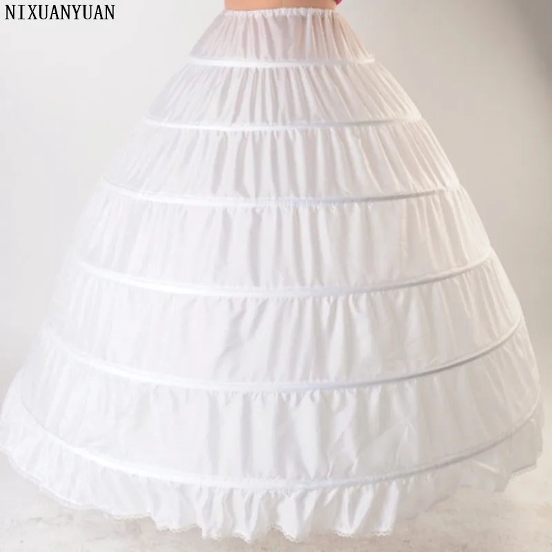

White Petticoat Ball Gown Under Skirt Puffy Wedding Dress 6 Hoops Crinoline Underskirt Quinceanera Petticoat Jupon Long Saiote