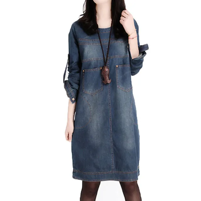 2019 Winter autumn denim dress long sleeve korean loose dress large size women's retro jeans dress causal mini Vestido De Festa
2019 Winter autumn denim dress long sleeve korean loose dress large size women's retro jeans dress causal mini Vestido De Festa