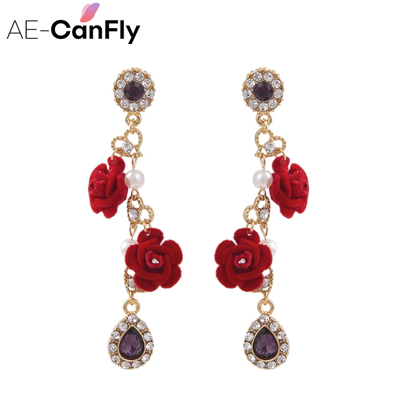 AE -CANFLY 2019 New Vintage Korean Velvet Red Rose Shiny Rhinestone Drop Earrings Long Tassel Ceystal Dangle Jewelry Women Gift
AE -CANFLY 2019 New Vintage Korean Velvet Red Rose Shiny Rhinestone Drop Earrings Long Tassel Ceystal Dangle Jewelry Women Gift