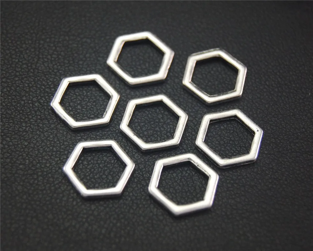 

50pcs Silver Color Geometry Hexagon Honeycomb Shape Charm Connector DIY Necklace Bracelet Bangle Findings 10mm A2031