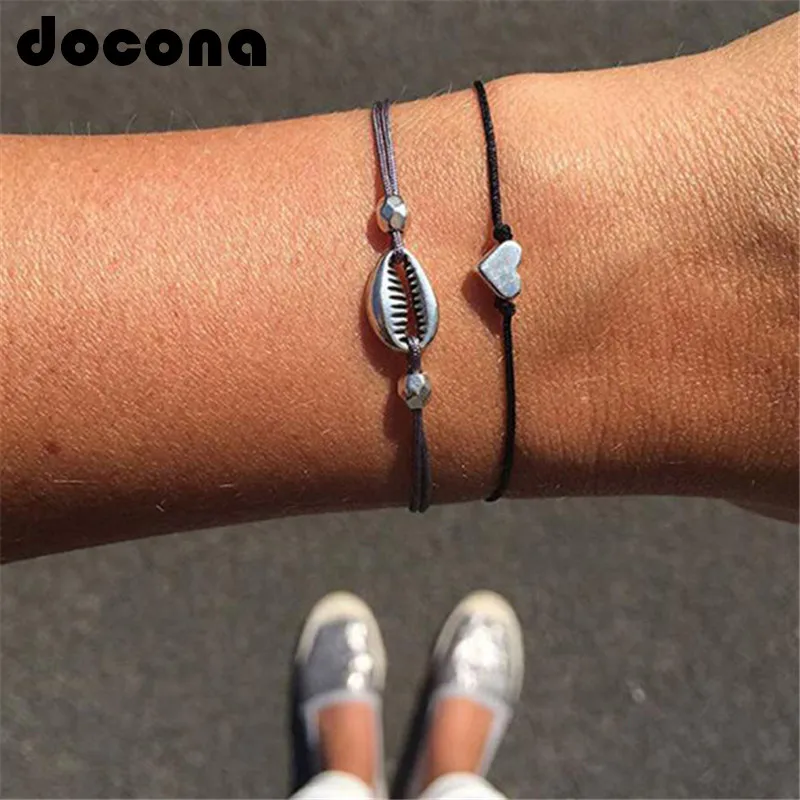 docona Black Rope Shell Heart Charms Bracelet Bangles Set for Women Geometric Layered Adjustable Bracelet Set Pulseiras 5943
docona Black Rope Shell Heart Charms Bracelet Bangles Set for Women Geometric Layered Adjustable Bracelet Set Pulseiras 5943