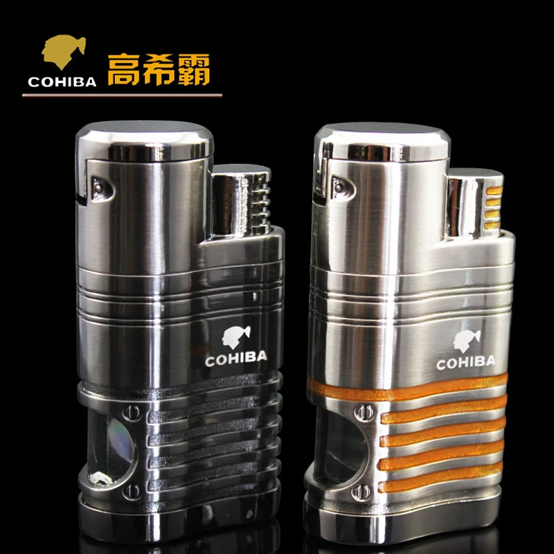 COHIBA Metal Silver 4 Torch Flame Jet Cigar Cigarette Lighter Blue Fire Gas Lighter With Cigar Punch Windproof Smoking Tool
COHIBA Metal Silver 4 Torch Flame Jet Cigar Cigarette Lighter Blue Fire Gas Lighter With Cigar Punch Windproof Smoking Tool