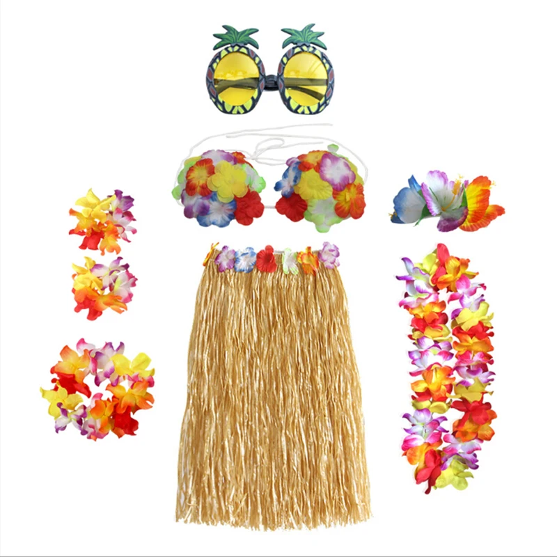 

Hot Sale 8Pcs Plastic Fibers girls Woman Hawaiian Skirt Grass costume Flower Skirt Hula dance dress Party Hawaii Beach