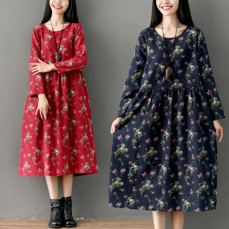 Uego Cotton Linen Fashion Printing Floral Dress Long Sleeve Spring Dress Plus Size Loose Women Casual Midi Dress Female Vestidos
Uego Cotton Linen Fashion Printing Floral Dress Long Sleeve Spring Dress Plus Size Loose Women Casual Midi Dress Female Vestidos