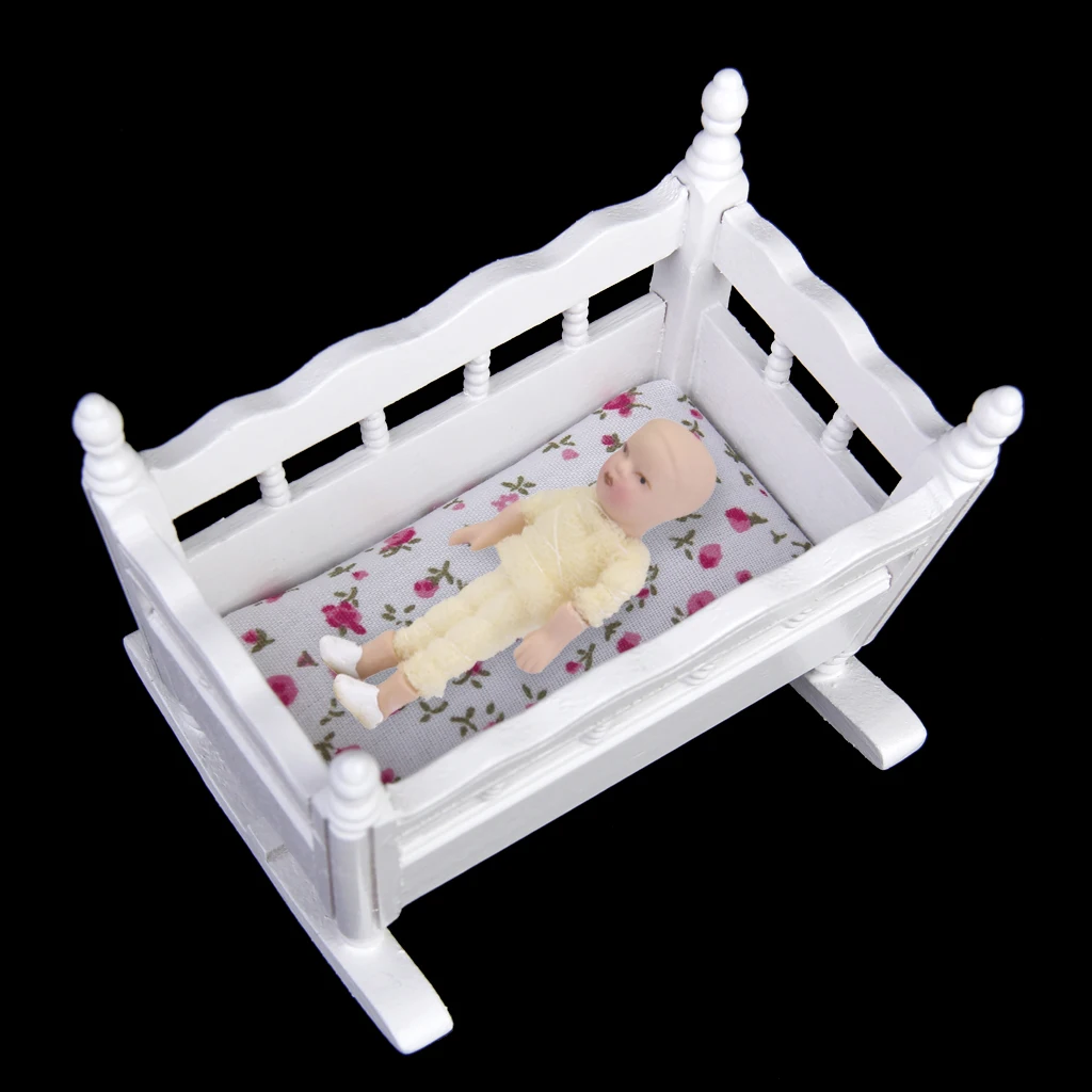 European 1/12 Dollhouse Miniature Children Bunk Bed & Baby Cradle Bedroom Furniture Life Scenes Decor