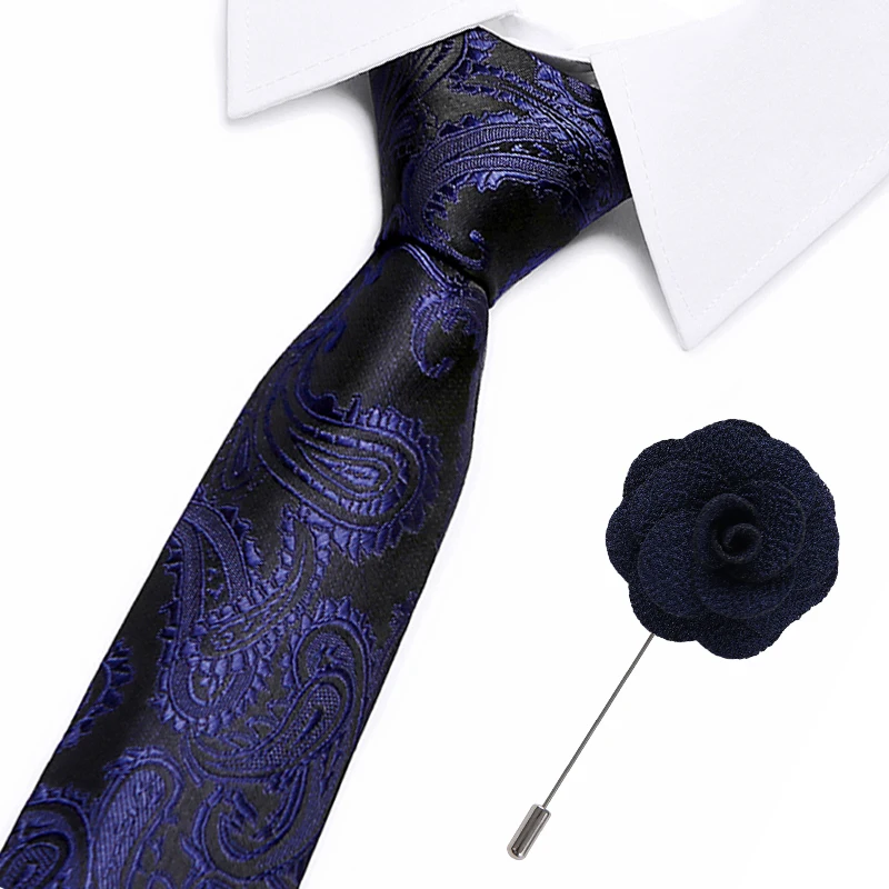 Mens Tie Blue Paisley Silk Neck tie Classic brooches Set Ties For Men Business Wedding Party Free Shipping | Аксессуары для одежды