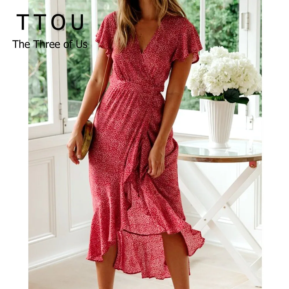 TTOU Summer Ladies Ruffled Short-Sleeved Wrap Dress V-Neck High Waits Dots Print Graceful Women Dresses Irregular Vestidos
TTOU Summer Ladies Ruffled Short-Sleeved Wrap Dress V-Neck High Waits Dots Print Graceful Women Dresses Irregular Vestidos