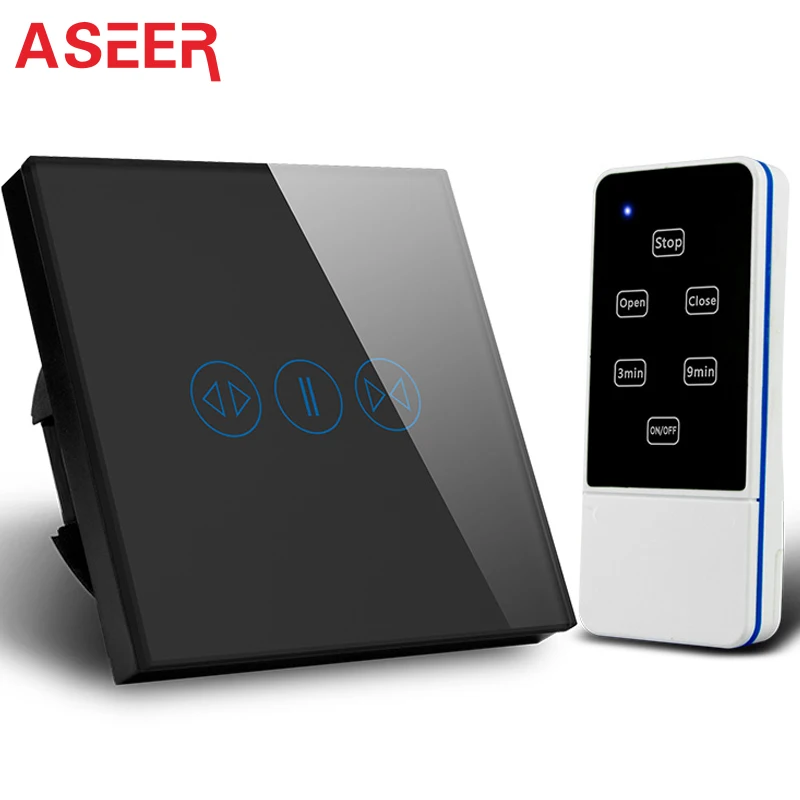 ASEER,EU Standard Wireless Curtain Switches 600W,Black Crystal Tempered Touch Glass Panel,RF433MHz,AC110-240V LED indicator
ASEER,EU Standard Wireless Curtain Switches 600W,Black Crystal Tempered Touch Glass Panel,RF433MHz,AC110-240V LED indicator