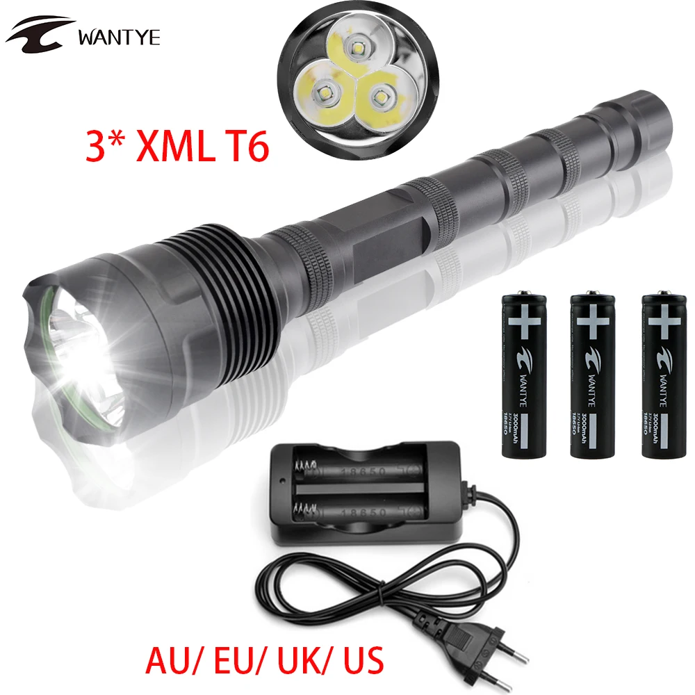 Waterproof 5 Mode LED Tactical Flashlight 18650 Powerful 3600 LM 3x XML T6 LED Police Flash light Torch+18650 Battery+AC Charger
Waterproof 5 Mode LED Tactical Flashlight 18650 Powerful 3600 LM 3x XML T6 LED Police Flash light Torch+18650 Battery+AC Charger