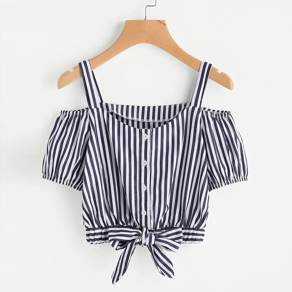 2019 Fashion Womens Summer Short Sleeve Striped Off Shoulder Button T Shirt Top Blouse Drop Shopping Top damas rayas Wd3
2019 Fashion Womens Summer Short Sleeve Striped Off Shoulder Button T Shirt Top Blouse Drop Shopping Top damas rayas Wd3
