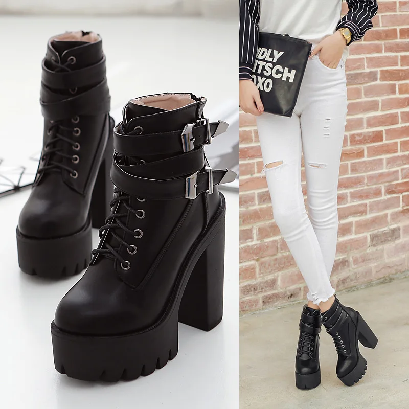 2018 Autumn Fashion Women Boots High Heels Platform Buckle Lace Up Leather Short Booties Black Ladies Shoes Good Quality
2018 Autumn Fashion Women Boots High Heels Platform Buckle Lace Up Leather Short Booties Black Ladies Shoes Good Quality