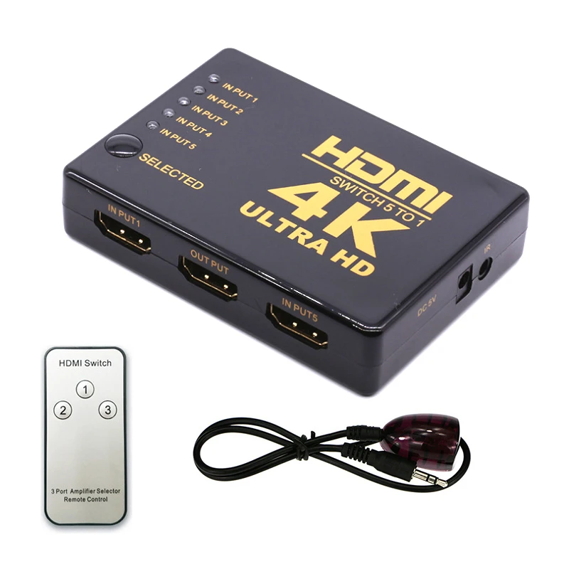 HDMI Switcher 5 Port 4K HDMI Switch Selector Splitter 5 in 1 out 4K*2K With Hub IR Remote For HDTV PS3 xiaomi BOX projector
HDMI Switcher 5 Port 4K HDMI Switch Selector Splitter 5 in 1 out 4K*2K With Hub IR Remote For HDTV PS3 xiaomi BOX projector