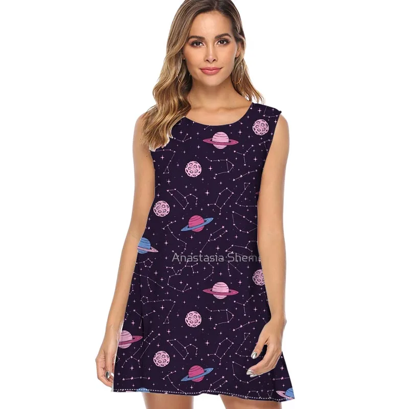 Women Constellations and Planets Printed Dress Fashion Sleeveless Casual Summer Dress Ladies Elegant Chiffon Vintage Dresses
Women Constellations and Planets Printed Dress Fashion Sleeveless Casual Summer Dress Ladies Elegant Chiffon Vintage Dresses
