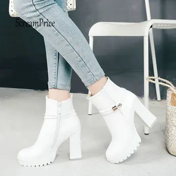 Women Chunky High Heel Ankle Boots Fashion Platform Side Zipper Fall Winter Short Boots Shoes 2019 White Black Apricot Dropship
Women Chunky High Heel Ankle Boots Fashion Platform Side Zipper Fall Winter Short Boots Shoes 2019 White Black Apricot Dropship