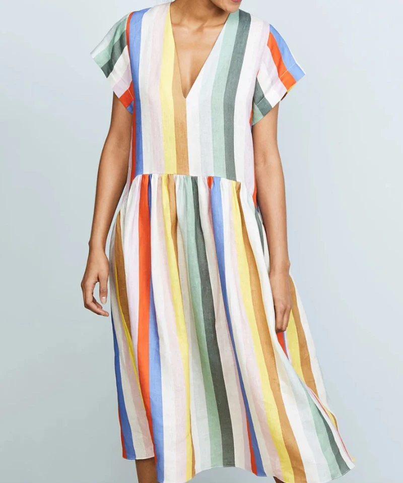 Rainbow Striped Summer Boho Beach Dress Women V Neck Short Sleeve Mid Dresses Plus Size Dress 3XL
Rainbow Striped Summer Boho Beach Dress Women V Neck Short Sleeve Mid Dresses Plus Size Dress 3XL