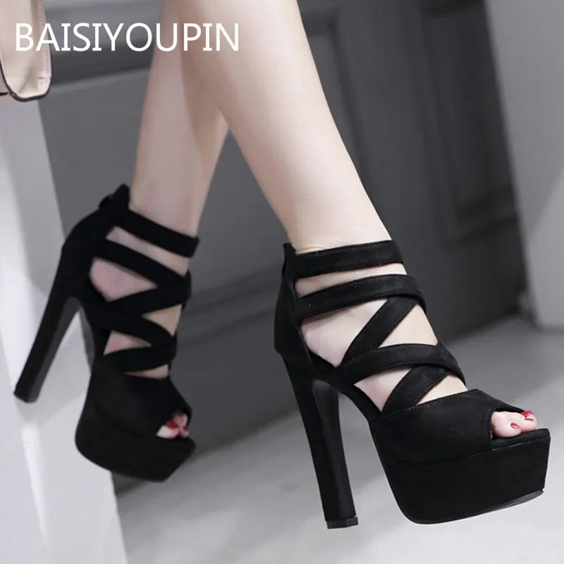 Sexy Women Sandals Flock Peep Toe Platform Sandals Openwork Bar Catwalk Shoes Thick 13.5cm High Heel Nightclub Female Sandals
Sexy Women Sandals Flock Peep Toe Platform Sandals Openwork Bar Catwalk Shoes Thick 13.5cm High Heel Nightclub Female Sandals
