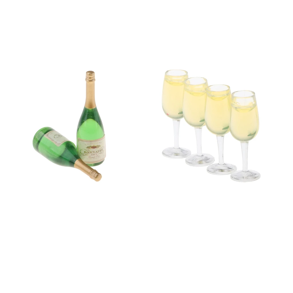 2 pcs Wine Bottles & 4 pcs Cups Kids Birthday Christmas Gifts, 1/12 Dollhouse Mini Kitchen Accessories 2 pcs Wine Bottles & 4 pcs Cups Kids Birthday Christmas Gifts, 1/12 Dollhouse Mini Kitchen Accessories