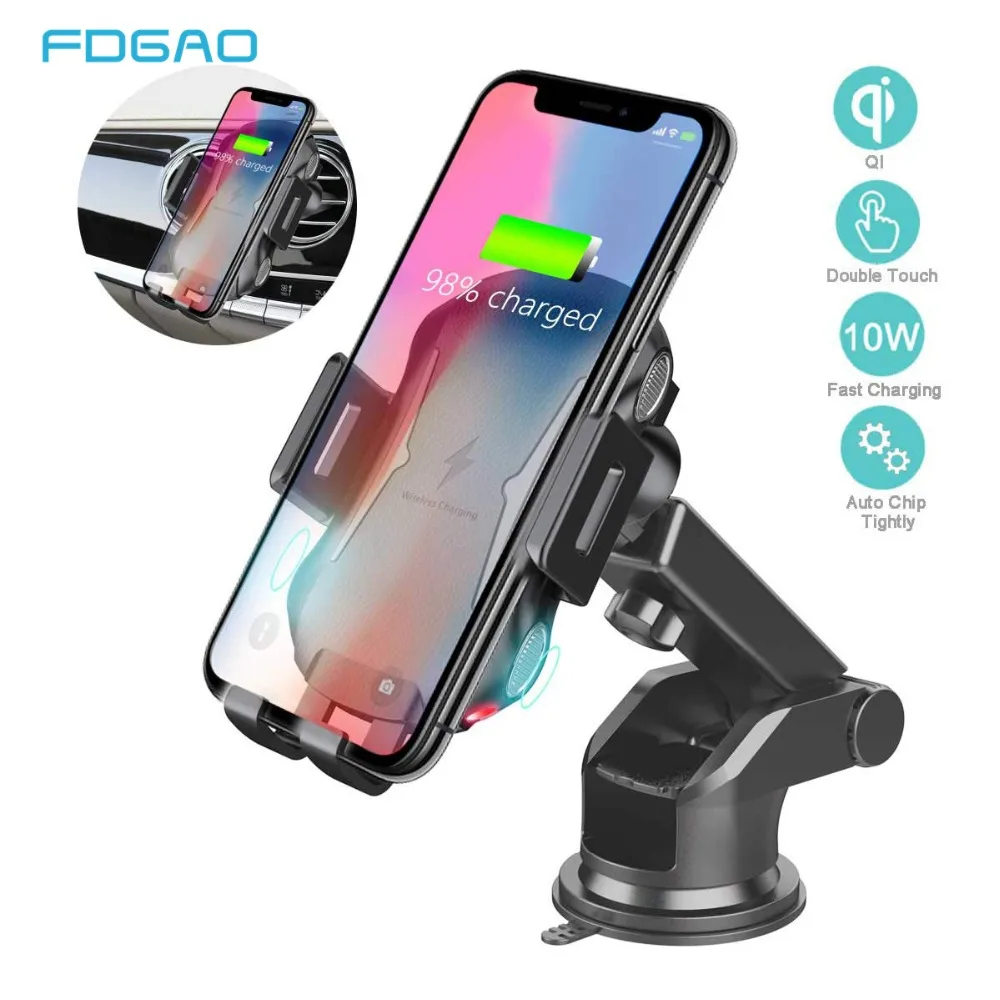 

FDGAO 10W Qi Wireless Car Charger for iPhone XS XR X 8 Samsung S10 S9 S8 Phone Holder Fast Charging Automatic Clamping Car Mount