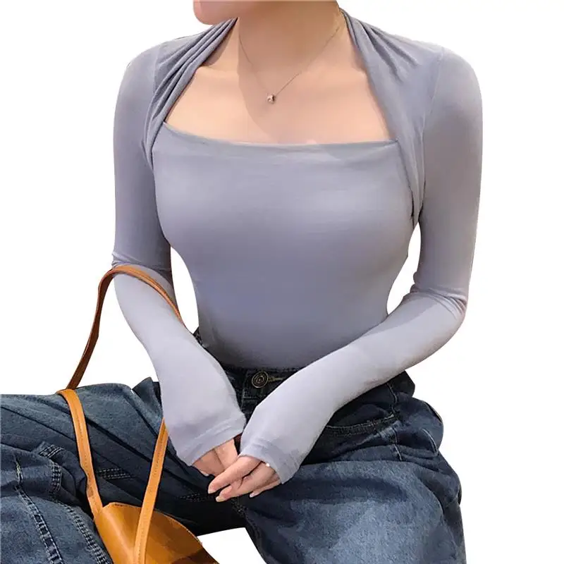Women T-Shirt Chic Ballet Collar Perspective Long Sleeve Sexy Slim Solid Color Bottoming Tight Tops Tee
Women T-Shirt Chic Ballet Collar Perspective Long Sleeve Sexy Slim Solid Color Bottoming Tight Tops Tee