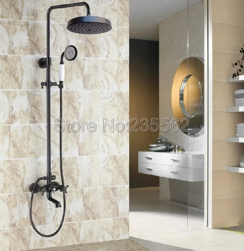 

Black Oil Rubbed Bronze Bathroom Wall Mounted Rain Shower Faucet Set Tub Mixer Tap lrs384