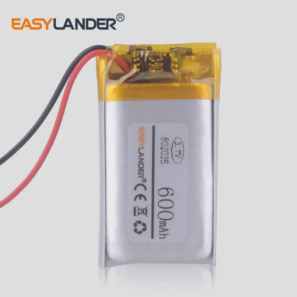 Polymer battery 600 mah 3.7 V 802035 smart home MP3 player Li-ion battery for dvr GPS,mp3 mp4 speaker car dvr video recorder
Polymer battery 600 mah 3.7 V 802035 smart home MP3 player Li-ion battery for dvr GPS,mp3 mp4 speaker car dvr video recorder