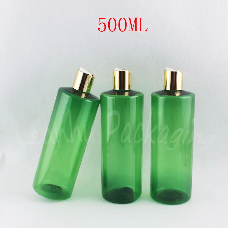 500ML Green Plastic Bottle With Gold Disc Top Cap , 500CC Makeup SUb-bottling , Shampoo / Shower Gel Packaging Bottle
500ML Green Plastic Bottle With Gold Disc Top Cap , 500CC Makeup SUb-bottling , Shampoo / Shower Gel Packaging Bottle