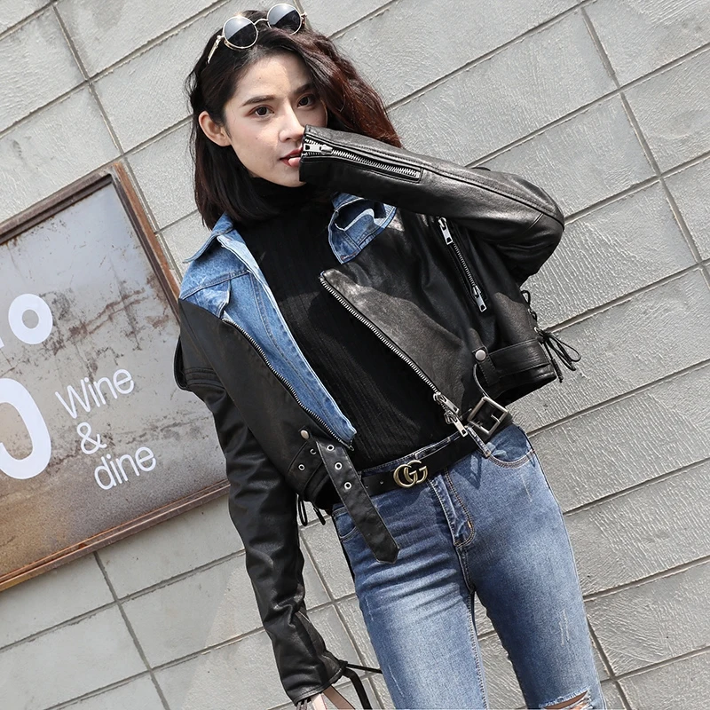 High Street Style Women Cloths Denim Coat Zip Genuine Leather Moto Biker Jacket Real Leather Jacket
High Street Style Women Cloths Denim Coat Zip Genuine Leather Moto Biker Jacket Real Leather Jacket