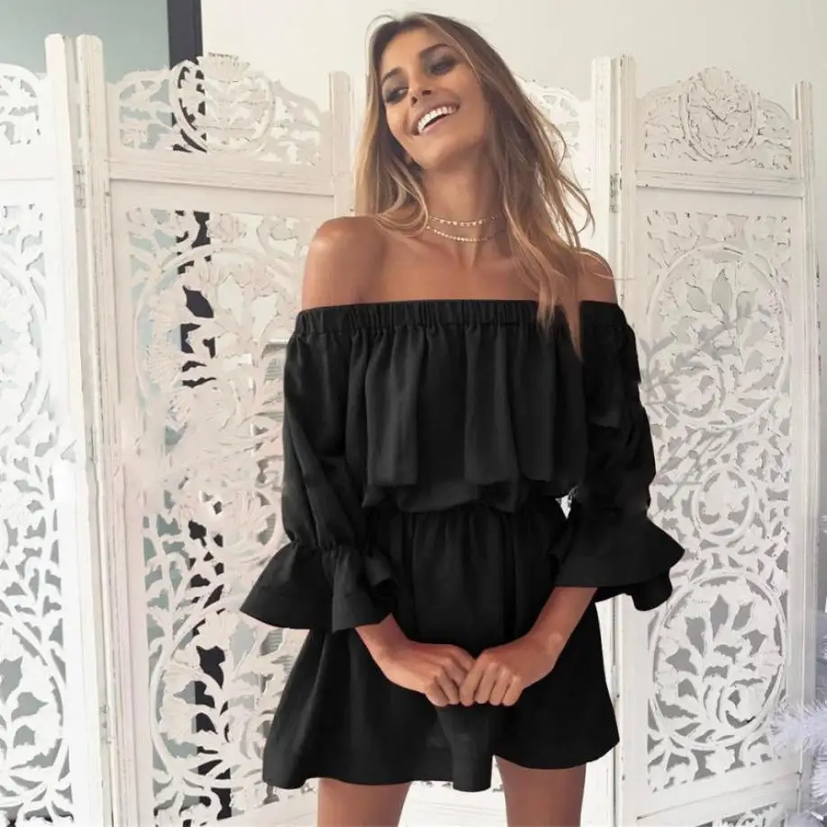 Vestidos verano 2020 Fashion casual Woman Flare Sleeve Off Shoulder Holiday Dress Lady Summer Dress Women's Word Collar Dresses
Vestidos verano 2020 Fashion casual Woman Flare Sleeve Off Shoulder Holiday Dress Lady Summer Dress Women's Word Collar Dresses