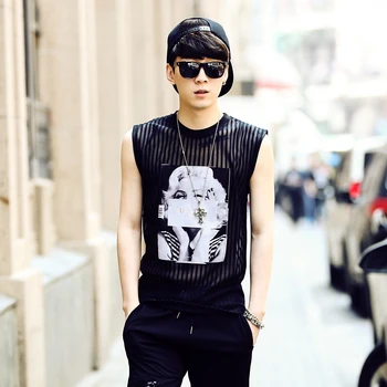 M-XXL!! Summer Monroe head sticker patch printing men's sleeveless t-shirt youth tide men nightclub mesh transparent vest.
M-XXL!! Summer Monroe head sticker patch printing men's sleeveless t-shirt youth tide men nightclub mesh transparent vest.
