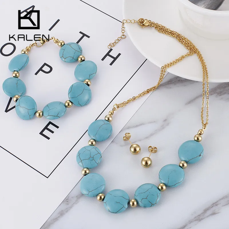 Kalen Bohemia Indian Gold Color Women Jewelry Sets Stainless Steel Blue African Beads Collar Necklace & Bracelet & Earrings Sets
Kalen Bohemia Indian Gold Color Women Jewelry Sets Stainless Steel Blue African Beads Collar Necklace & Bracelet & Earrings Sets