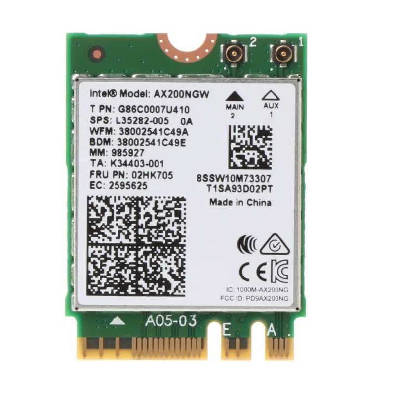 Intel Wi-Fi 6 AX200 802.11ax Dual Band MU-MIMO WiFi WLAN Network Card Bluetooth 5.0 Wireless Card
Intel Wi-Fi 6 AX200 802.11ax Dual Band MU-MIMO WiFi WLAN Network Card Bluetooth 5.0 Wireless Card