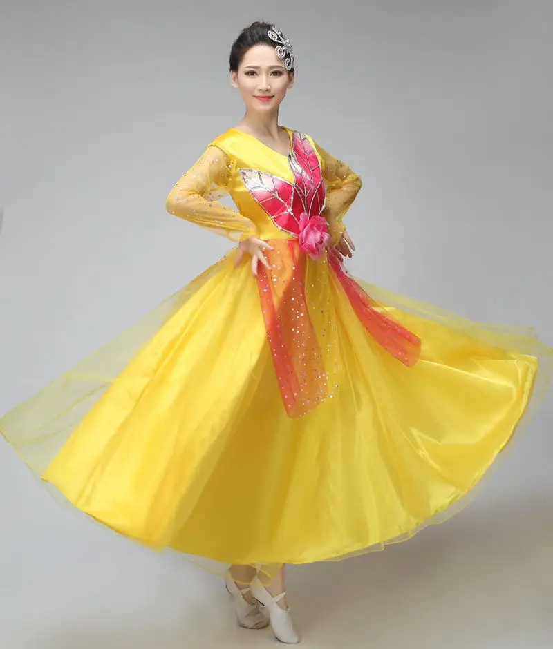 Chinese Folk Dance Costume National Stage Performance Dancewear Chorus Dress for Female Long Skirt Opening Dance Big Skirt
Chinese Folk Dance Costume National Stage Performance Dancewear Chorus Dress for Female Long Skirt Opening Dance Big Skirt