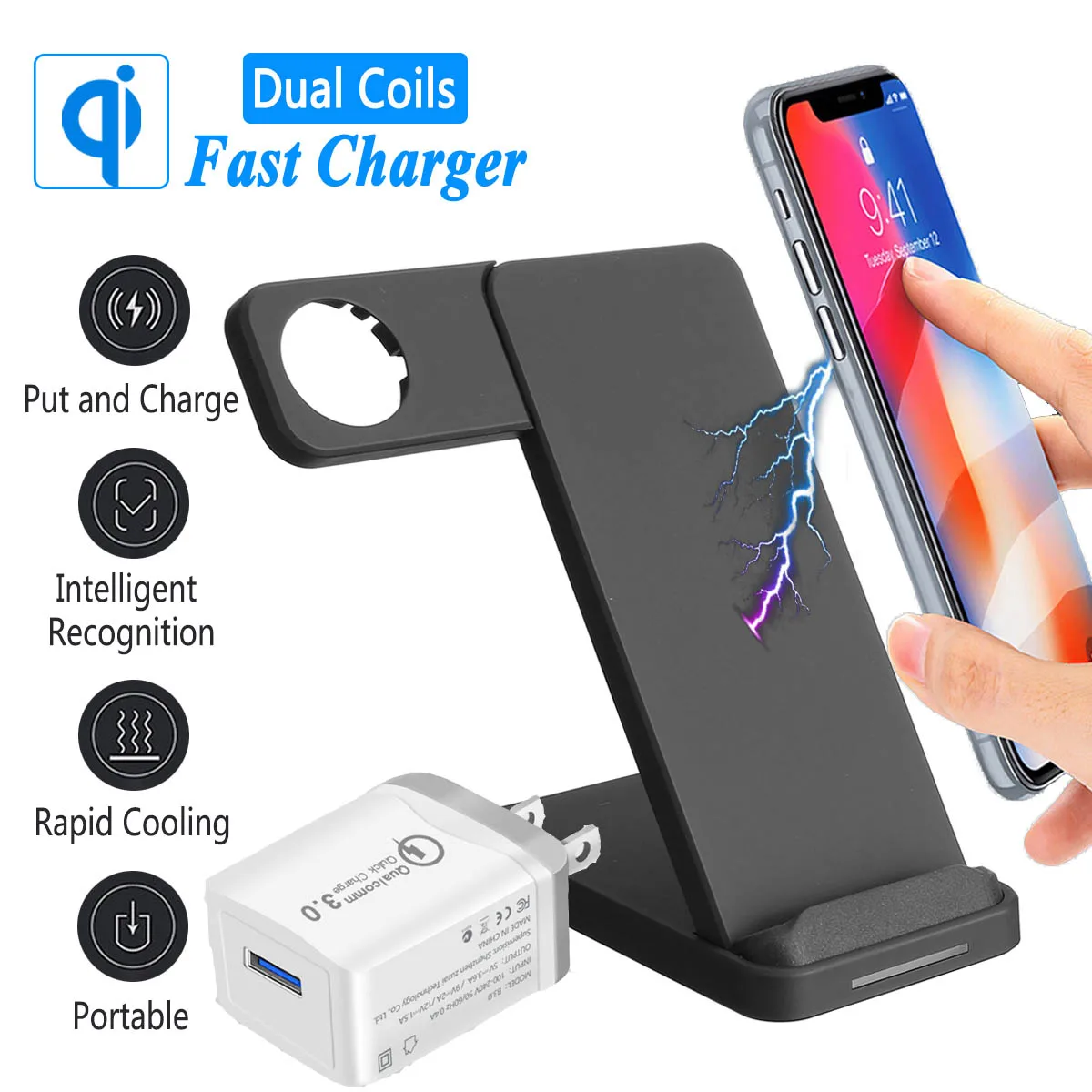 2in1 10W Dual Coil Qi Wireless Charger Fast Charging Watch Holder For Smart Phone Charger for iPhone for Samsung for Apple Watch
2in1 10W Dual Coil Qi Wireless Charger Fast Charging Watch Holder For Smart Phone Charger for iPhone for Samsung for Apple Watch