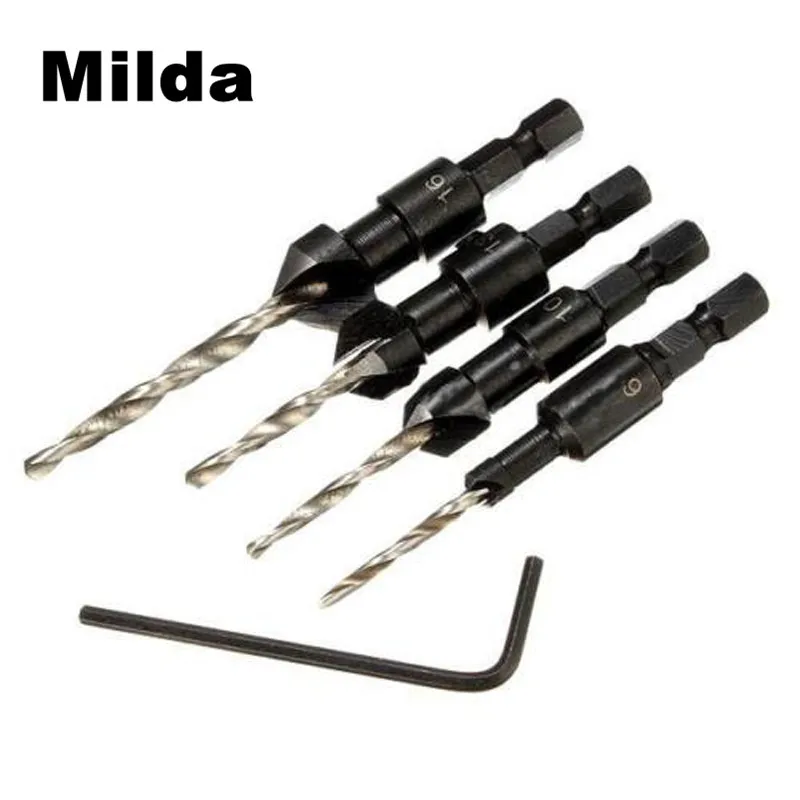 Milda 4pcs/set HSS Drill Bits Set Quick Change Hex Shank #6 #10 #13 #16 Countersink Drill Bit For Woodworking Tool
Milda 4pcs/set HSS Drill Bits Set Quick Change Hex Shank #6 #10 #13 #16 Countersink Drill Bit For Woodworking Tool