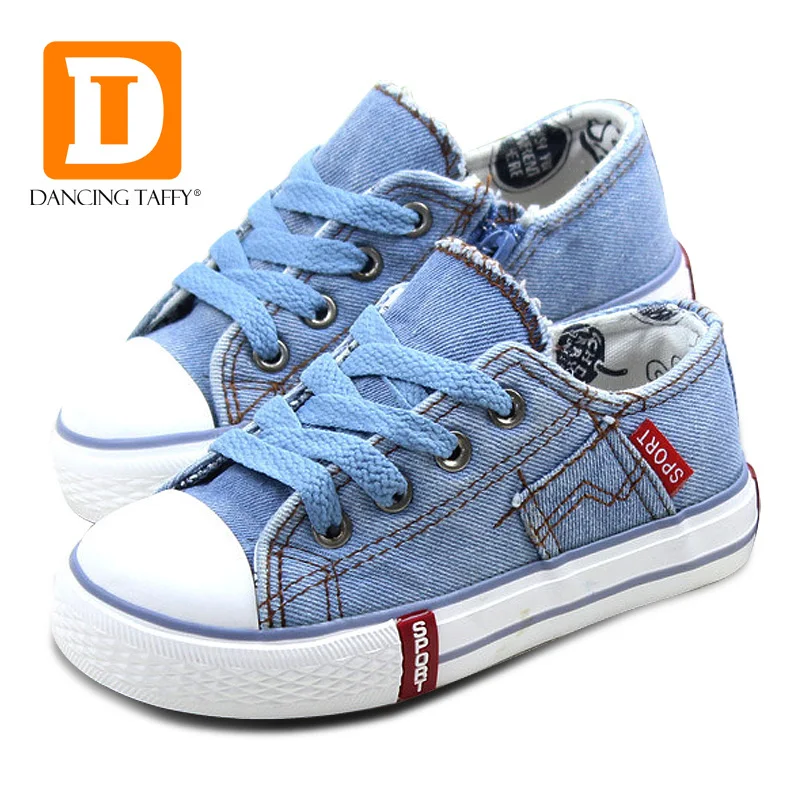 Image New 2015 Spring Fashion Kids Sneakers Denim Jeans Zip Canvas Boys And Girls Shoes Breathable Casual Low Top Children Shoes