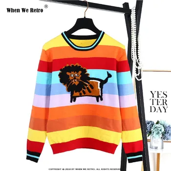 When We Retro Autumn Aniaml Cartoon Sweater Colorful Rainbow Color Stripe femme Sweater Blouse Feminina Pullover Tops YC18
When We Retro Autumn Aniaml Cartoon Sweater Colorful Rainbow Color Stripe femme Sweater Blouse Feminina Pullover Tops YC18