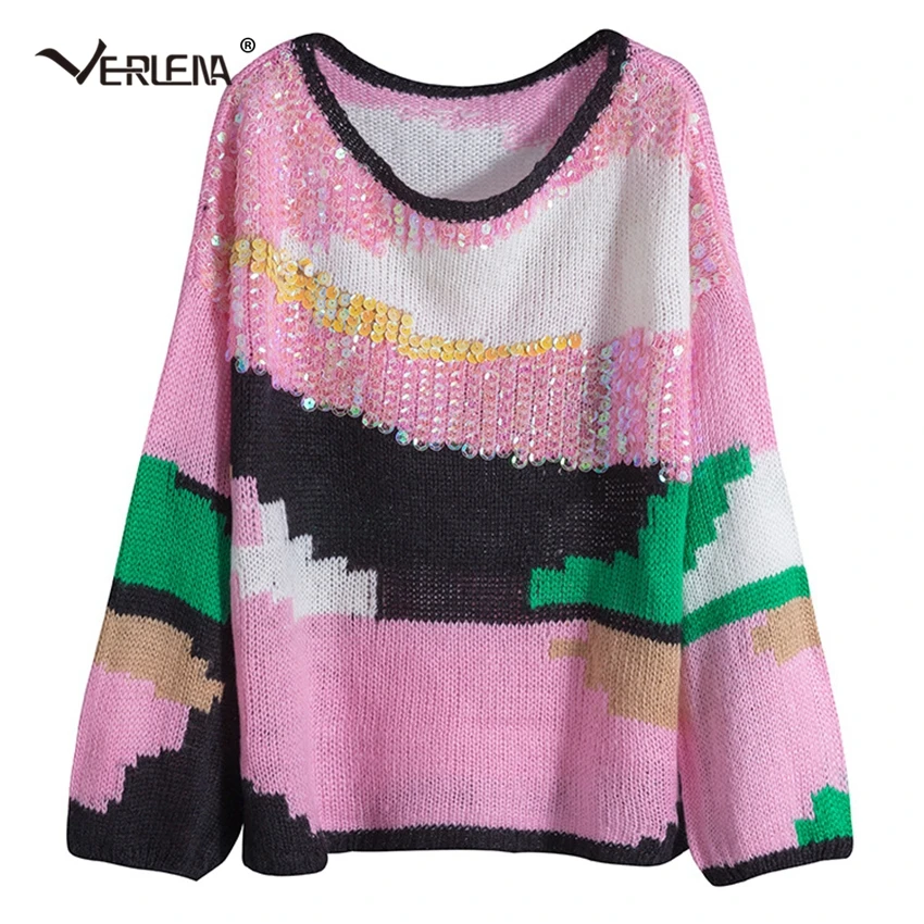 Verlena Hot 2018 Warm Winter Wool Cashmere Soft Pullover Sweater Women Sequins Color Block Loose Knitted Sweaters with 2 Pockets
Verlena Hot 2018 Warm Winter Wool Cashmere Soft Pullover Sweater Women Sequins Color Block Loose Knitted Sweaters with 2 Pockets