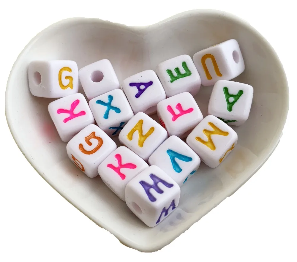 

Chunky Acrylic Letters Beads 350pcs 12*11MM Cube Square White with Colorful English Character Initial Alphabet Plastic Beads