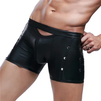 Fashion Men Novelty Open hole Paint Leather boxer shorts U convex pouch male panties Levet underwear men boxers A401
Fashion Men Novelty Open hole Paint Leather boxer shorts U convex pouch male panties Levet underwear men boxers A401