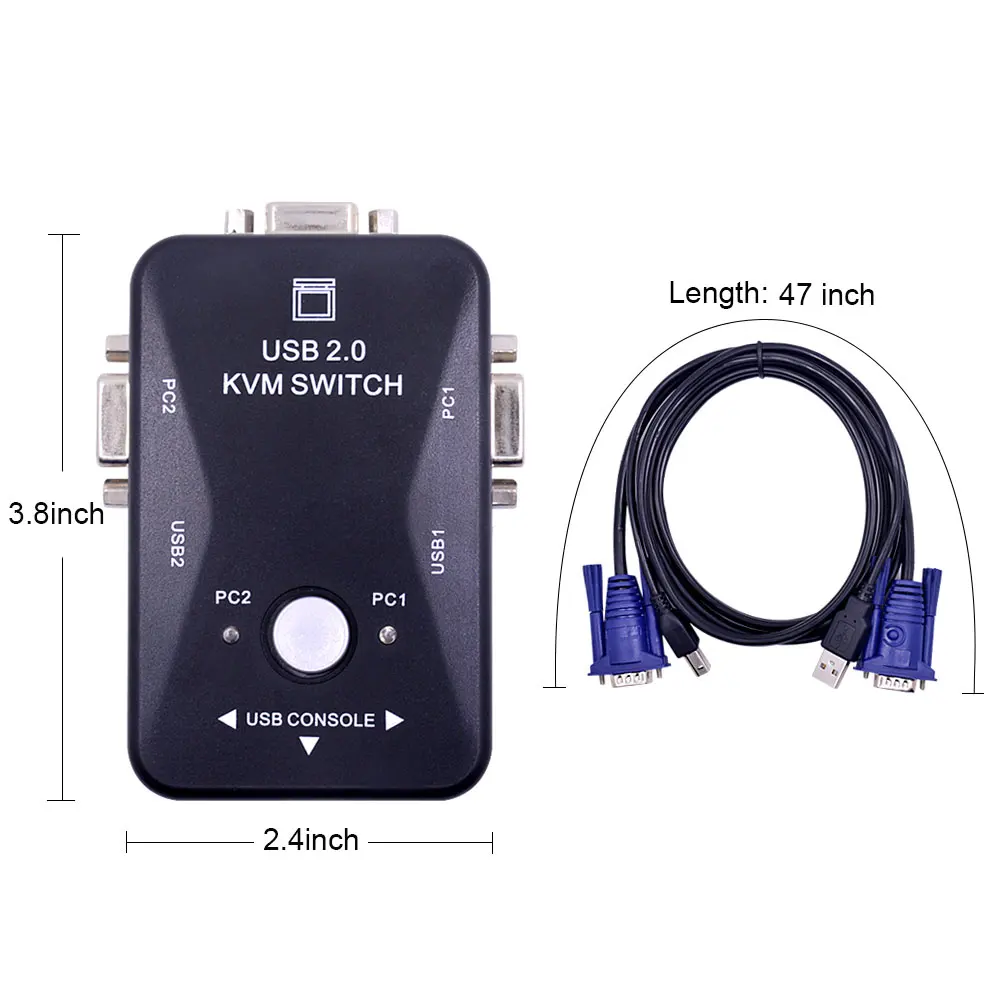 Ingelon USB Hub 2 Port USB 2.0 KVM VGA Switch Box And Cables for 2 PC Printer Mouse Keyboard Monitor Dropshipping USB Adapter (4)