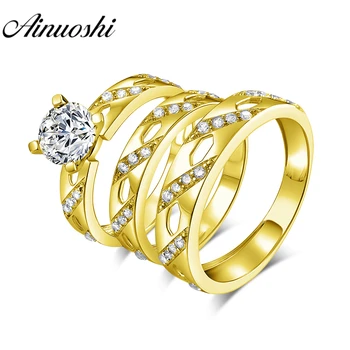AINUOSHI Real Gold TRIO Rings 14K Yellow Gold Couple Wedding Ring Set Stripe Drill Design Band Engagement Wedding Rings Jewelry
AINUOSHI Real Gold TRIO Rings 14K Yellow Gold Couple Wedding Ring Set Stripe Drill Design Band Engagement Wedding Rings Jewelry