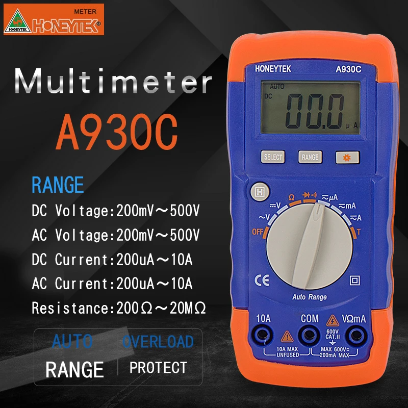 HONEYTEK A930C Digital LCD Multimeter Meter tester T Current AC/DC Voltage Resistance Capacitance Frequency test Temperture
HONEYTEK A930C Digital LCD Multimeter Meter tester T Current AC/DC Voltage Resistance Capacitance Frequency test Temperture
