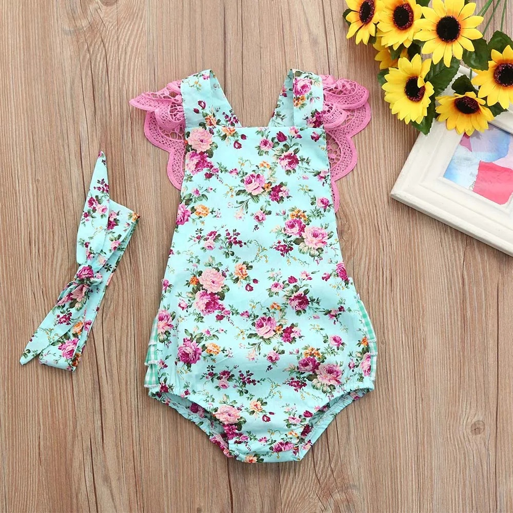 Cute Babies Newborn Infant Baby Girls Romper Floral Printed Sleeveless Backless Lace Striped Jumpsuit+Bow Headband Outfits Set
Cute Babies Newborn Infant Baby Girls Romper Floral Printed Sleeveless Backless Lace Striped Jumpsuit+Bow Headband Outfits Set